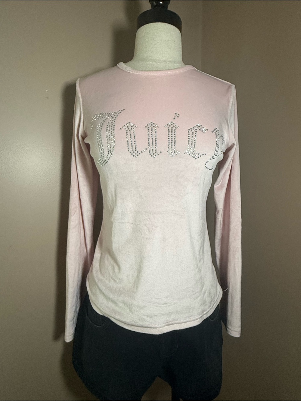 Juicy Couture Light Pink Rhinestone Logo Long Sleeve Top